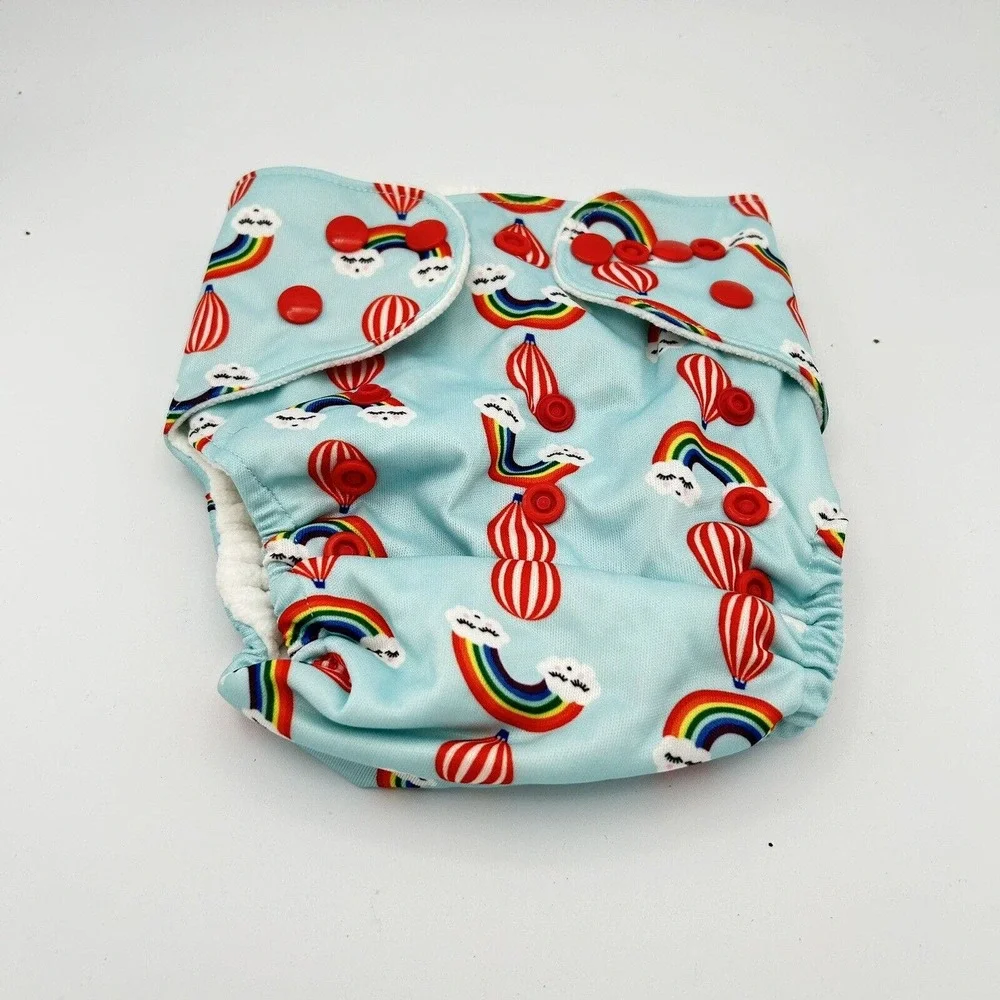 Baby Diaper Cover Pocket Adjustable Snaps Rainbow & Balloon Print One Size